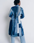 ENDLESS SUCCESS TAILORED COAT | UPCYCLED AND ORGANIC DENIM PATCHWORK - BLUES - LONG