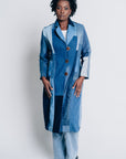 ENDLESS SUCCESS TAILORED COAT | UPCYCLED AND ORGANIC DENIM PATCHWORK - BLUES - LONG