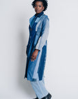 ENDLESS SUCCESS TAILORED COAT | UPCYCLED AND ORGANIC DENIM PATCHWORK - BLUES - LONG