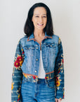 RECLAIMED JEANNIE JACKET | DENIM and KANTHA COTTON - RED PRINT