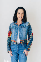 Load image into Gallery viewer, RECLAIMED JEANNIE JACKET | DENIM and KANTHA COTTON - RED PRINT
