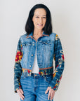 RECLAIMED JEANNIE JACKET | DENIM and KANTHA COTTON - RED PRINT