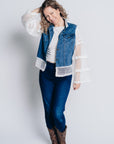 RECLAIMED JEANNIE JACKET | DENIM-LACE-BELL SLEEVE - BLUE
