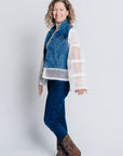 RECLAIMED JEANNIE JACKET | DENIM-LACE-BELL SLEEVE - BLUE