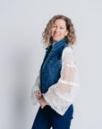 RECLAIMED JEANNIE JACKET | DENIM-LACE-BELL SLEEVE - BLUE