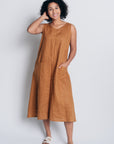 ALL DAY SHIFT DRESS, longer length, 100% LINEN - pumpkin orange , sustainably crafted