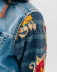 RECLAIMED JEANNIE JACKET | DENIM and KANTHA COTTON - RED PRINT