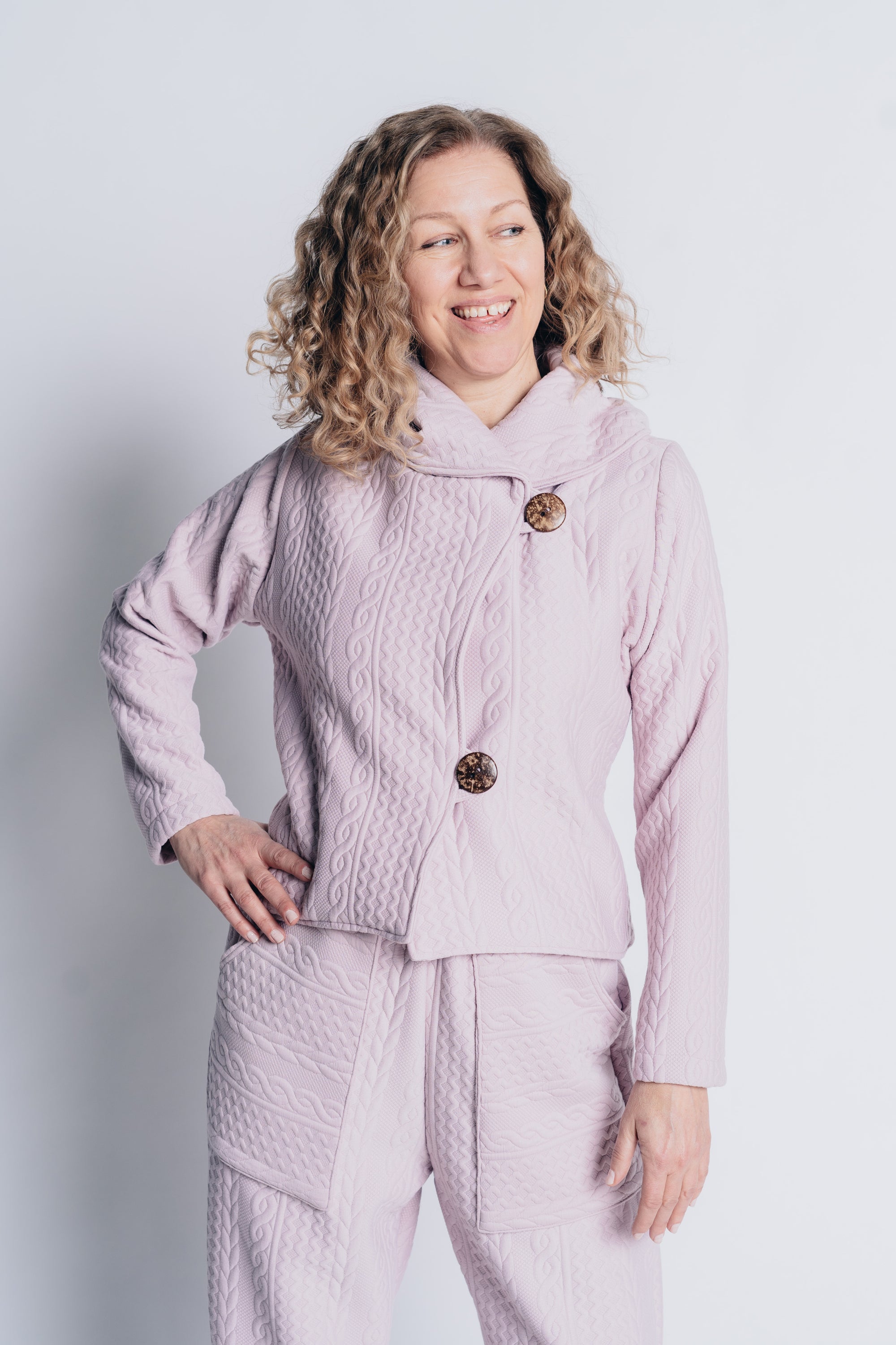 JUSTIFY JACKET HOODIE in OEKO-TEX CERTIFIED fabric in BABY PINK