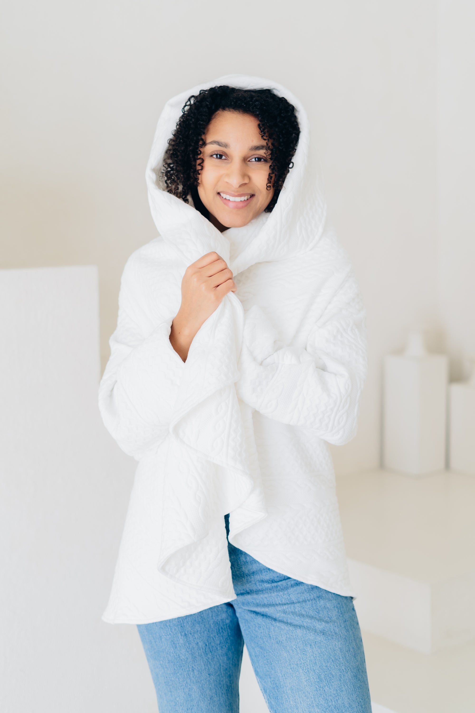 MULTI-WAY CIRCLE CARDIGAN, OEKO-TEX Certified Fabric in white