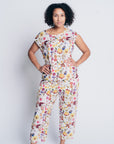 ESSENTIAL DEEP POCKET PANT in 100% linen garden print design