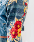 RECLAIMED JEANNIE JACKET | DENIM and KANTHA COTTON - RED PRINT