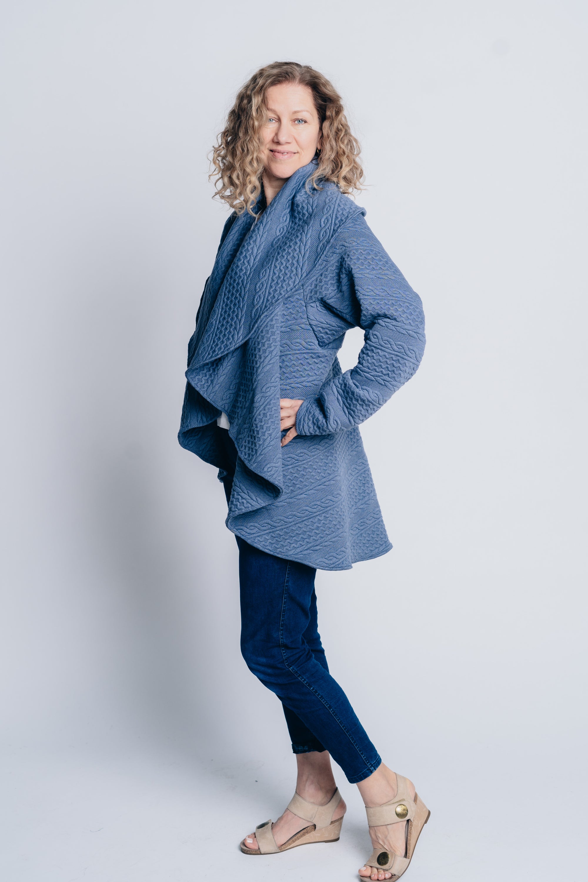 MULTI-WAY CIRCLE CARDIGAN, OEKO-TEX Certified Fabric in blue