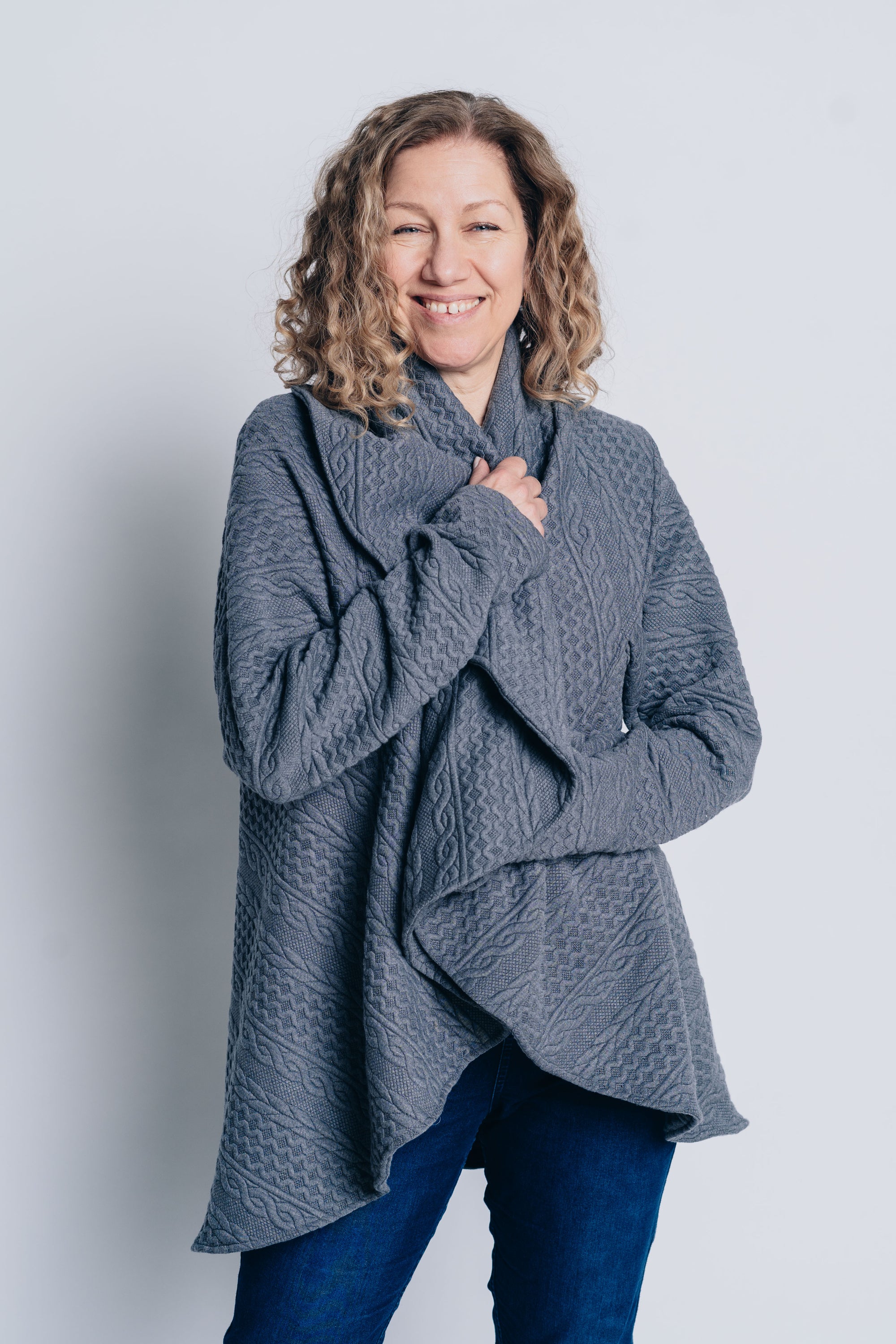 MULTI-WAY CIRCLE CARDIGAN, OEKO-TEX Certified Fabric in grey