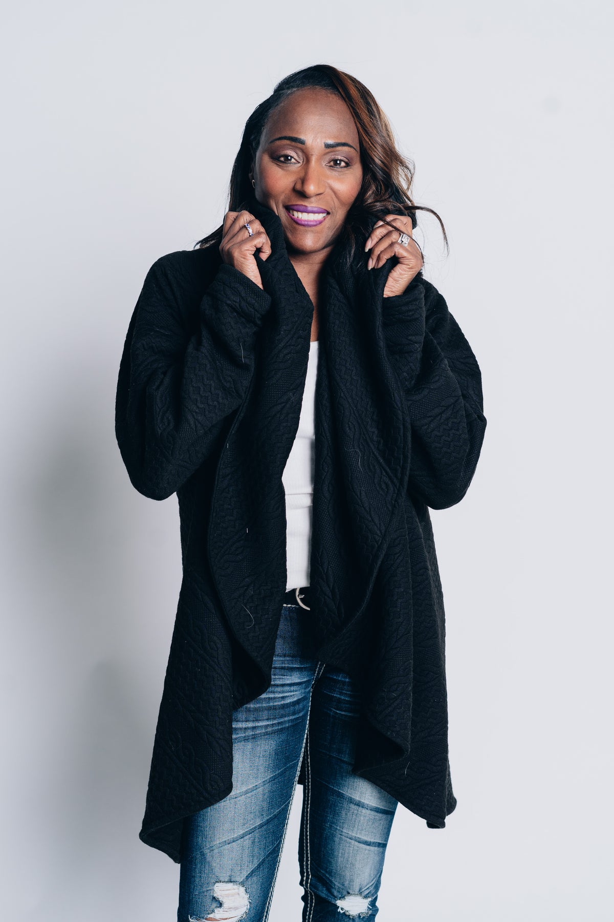 MULTI-WAY CIRCLE CARDIGAN, OEKO-TEX Certified Fabric in black