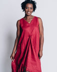 DRAPED FOREVER FROCK dress in 100% LINEN in BERRY RED