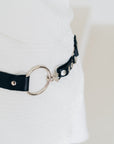 ADJUSTABLE BELT in LEATHER AND ELASTIC in JET BLACK with silver finishings