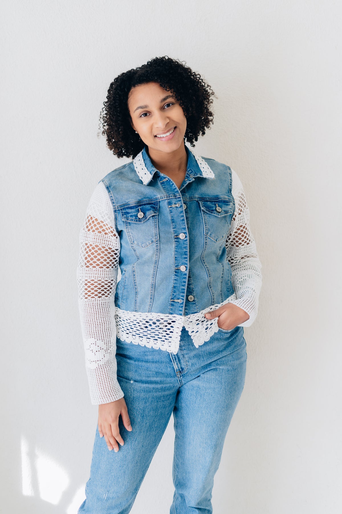 RECLAIMED JEANNIE JACKET |  DENIM - LACE STRAIGHT SLEEVE - BLUE