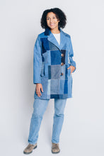 Load image into Gallery viewer, ENDLESS SUCCESS TAILORED COAT | UPCYCLED DENIM PATCHWORK - BLUES - KNEE LENGTH
