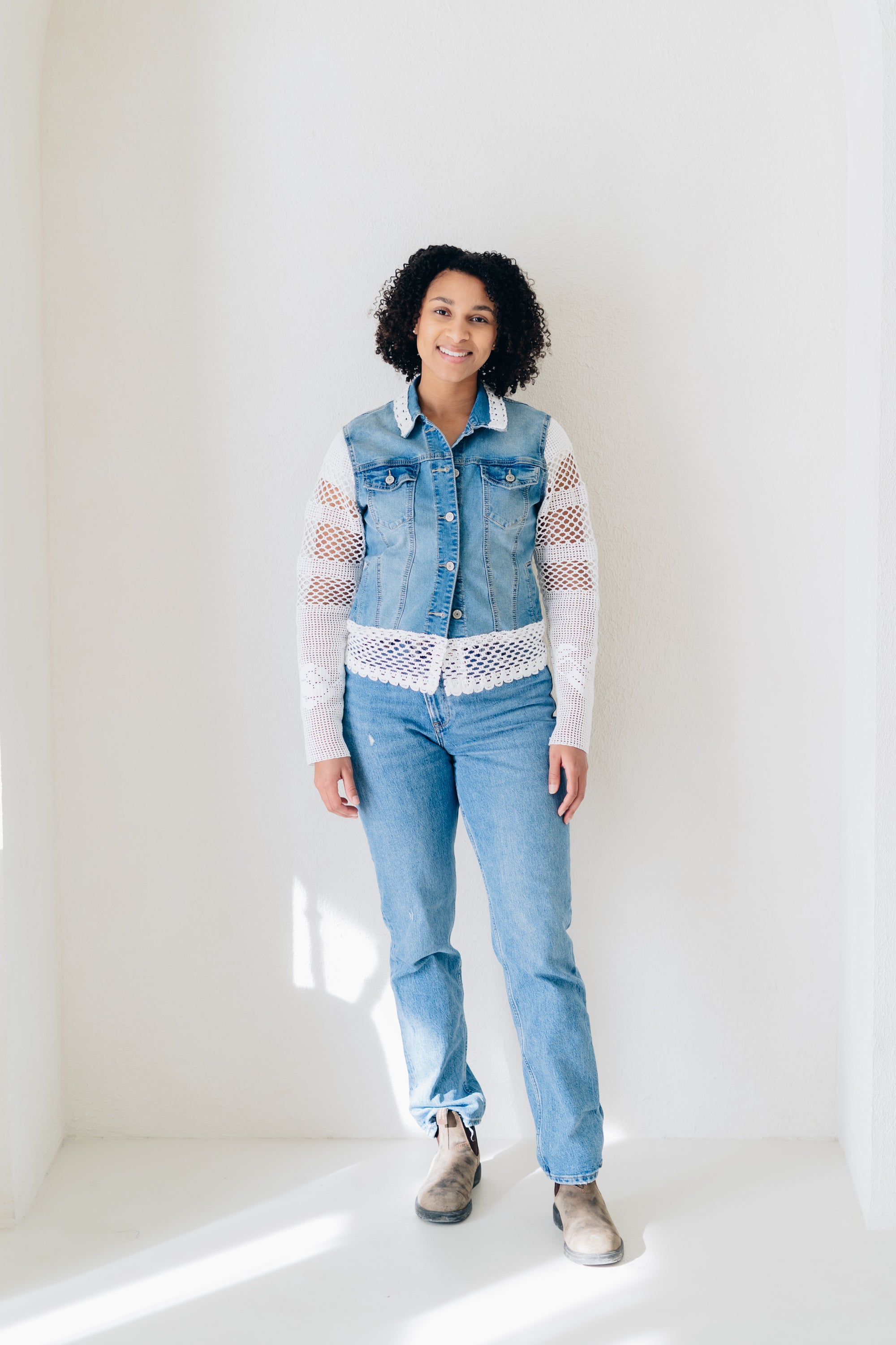RECLAIMED JEANNIE JACKET |  DENIM - LACE STRAIGHT SLEEVE - BLUE