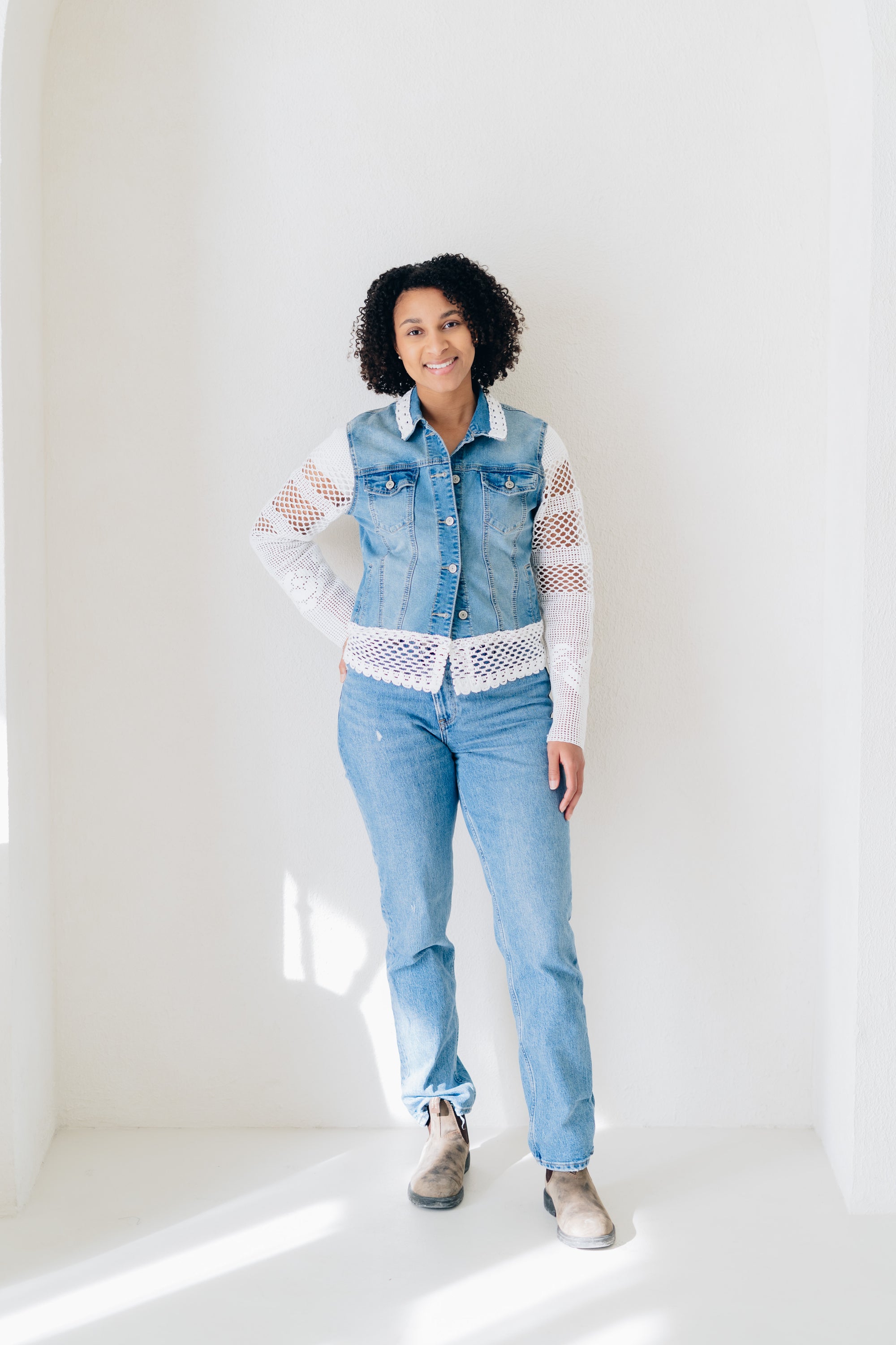 RECLAIMED JEANNIE JACKET |  DENIM - LACE STRAIGHT SLEEVE - BLUE
