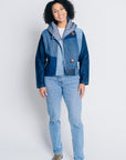 JUSTIFY JACKET HOODIE | UPCYCLED DENIM PATCHWORK - BLUES
