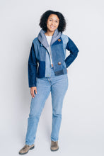 Load image into Gallery viewer, JUSTIFY JACKET HOODIE | UPCYCLED DENIM PATCHWORK - BLUES

