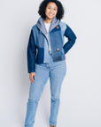 JUSTIFY JACKET HOODIE | UPCYCLED DENIM PATCHWORK - BLUES