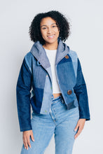 Load image into Gallery viewer, JUSTIFY JACKET HOODIE | UPCYCLED DENIM PATCHWORK - BLUES
