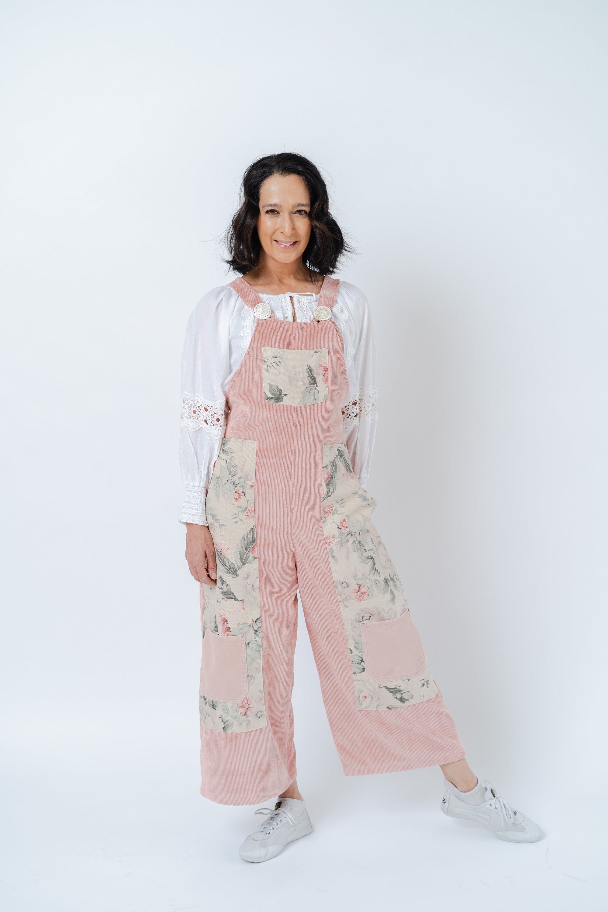 URBAN REWORK OVERALLS in WASHED baby pink CORDUROY with upcycled pockets