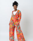 WRAP TOP in COTTON eye lit fabric with BURNT CIENNA PRINT