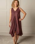 DRAPED FOREVER FROCK dress in 100% LINEN in cinnamon purple brown