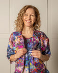 DAY TO NIGHT BOLERO JACKET, 100% LINEN in a magenta blue colour design