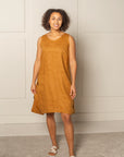 ESSENTIAL JENNA knee-length DRESS in 100% LINEN in pumpkin orange