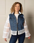 RECLAIMED JEANNIE JACKET | DENIM-LACE-BELL SLEEVE - BLUE