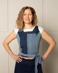 WONDER WRAP TOP in patchwork cotton blue DENIM 