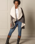 SIGNATURE MULTI-WAY CIRCLE COAT in WOOL BLEND beige and creme PATCHWORK 