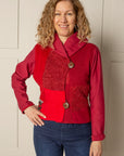 JUSTIFY CARDIGAN HOODIE in PATCHWORK ORGANIC fabric in RUBY RED