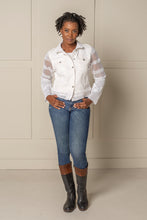 Load image into Gallery viewer, RECLAIMED JEANNIE JACKET | DENIM &amp; LACE - STRAIGHT SLEEVE - SUGAR WHITE
