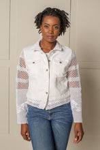 Load image into Gallery viewer, RECLAIMED JEANNIE JACKET | DENIM &amp; LACE - STRAIGHT SLEEVE - SUGAR WHITE
