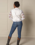 RECLAIMED JEANNIE JACKET | DENIM & LACE - STRAIGHT SLEEVE - SUGAR WHITE