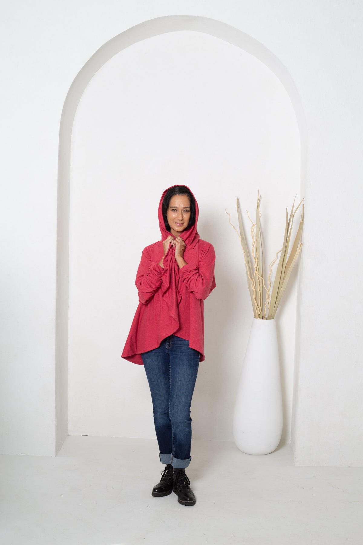 MULTI-WAY CIRCLE CARDIGAN in raspberry 