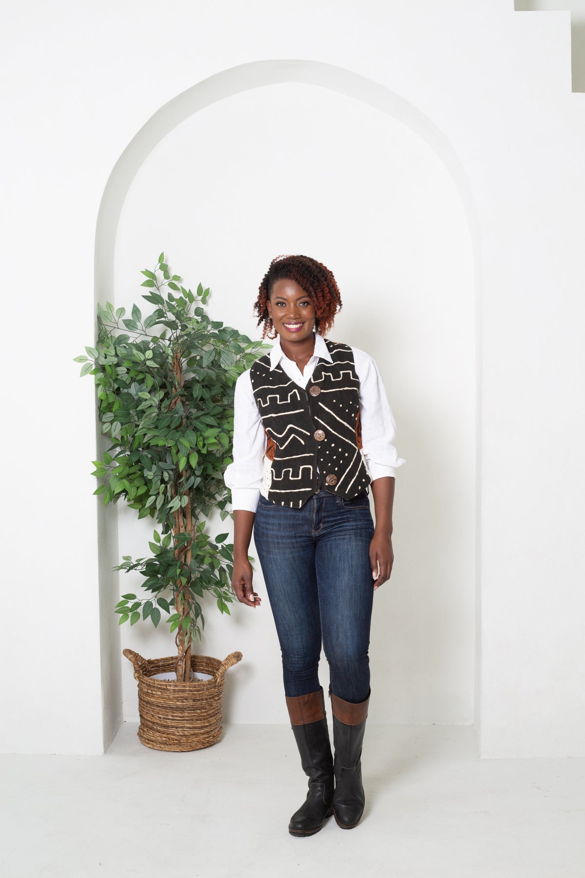BASIC VEST in COTTON MUDCLOTH fabric in TRADITIONAL colours and design