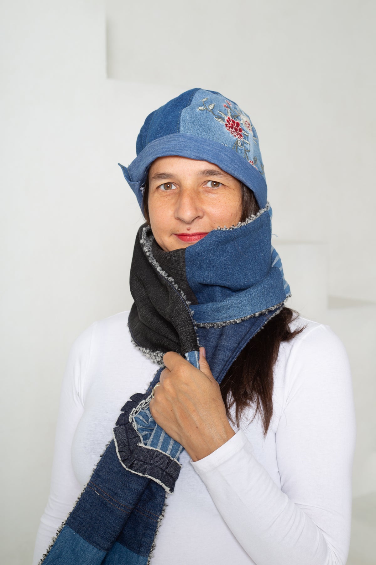 CLOCHE HAT in UPCYCLED cotton blue DENIM patchwork