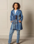 ENDLESS SUCCESS TAILORED COAT | UPCYCLED DENIM PATCHWORK - BLUES - KNEE LENGTH