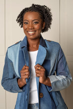 Load image into Gallery viewer, ENDLESS SUCCESS TAILORED COAT |UPCYCLED AND ORGANIC DENIM PATCHWORK - BLUES - LONG
