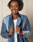ENDLESS SUCCESS TAILORED COAT | UPCYCLED AND ORGANIC DENIM PATCHWORK - BLUES - LONG