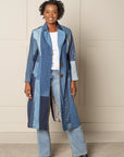 ENDLESS SUCCESS TAILORED COAT | UPCYCLED AND ORGANIC DENIM PATCHWORK - BLUES - LONG