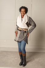 Load image into Gallery viewer, SIGNATURE MULTI - WAY CIRCLE COAT | WOOL BLEND PATCHWORK PLAID - BEIGE/CREME
