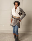 SIGNATURE MULTI-WAY CIRCLE COAT | WOOL BLEND PATCHWORK PLAID - BEIGE/CREME