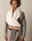 SIGNATURE MULTI-WAY CIRCLE COAT | WOOL BLEND PATCHWORK PLAID - BEIGE/CREME
